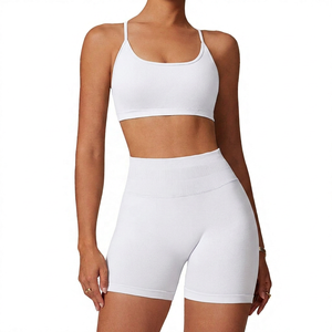 Conjunto de 2 piezas de pantalones cortos de yoga de cintura alta y sujetador deportivo elástico para mujer - Product Image 4