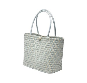 Achat en gros : Sac à main en plastique tressé bleu clair et beige, et sac artisanal au design géométrique chic avec sangles tressées intégrées - Product Image 1
