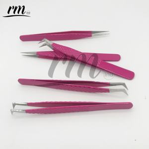 Pinzas de extensión de pestañas profesionales de acero inoxidable superventas logotipo personalizado y embalaje Color rosa - Product Image 5