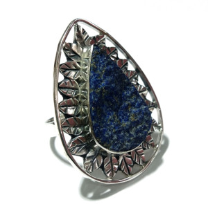 Natural Lapis Lazuli Druzy Gemstone <b>Ring</b> <b>925</b> Sterling <b>Silver</b> Handmade Pear Shape Luxury Collet Setting Third Party <b>Ring</b> - Product Image 5