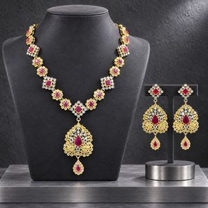 Wholesale Gold Plated Ruby CZ Necklace Earrings Maang <b>Tikka</b> Set Pakistani Bridal Jewelry Bulk Order - Product Image 3