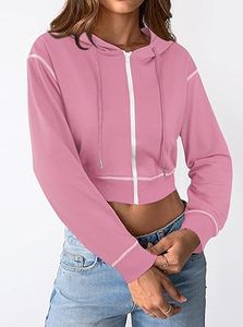 New Trending Custom Zipper <b>Up</b> Pink Color Women Hoodies Crop Top <b>Zip</b> <b>up</b> Hoodie Cotton Oversized Sexy <b>Cropped</b> Yoga Hoody 2026 - Product Image 4