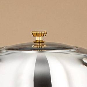 Luxury Modern Chafing <b>Dish</b> with Glass Lid and <b>Serving</b> Spoon <b>Set</b> Gold Legged Stand Round Buffet Food Warmer Single Unit - Product Image 3