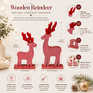 Ensemble de Décoration de Noël Moderne en Bois en Forme de Renne |   Figurines de table festives artisanales, écologiques, durables et multi-tailles - Product Image 5