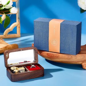 Boîte à bijoux élégante en bois vintage, boîte à bagues musicale, cadeau pour amoureux, anniversaire, mariage (bois de noyer, mélodie: - Product Image 3