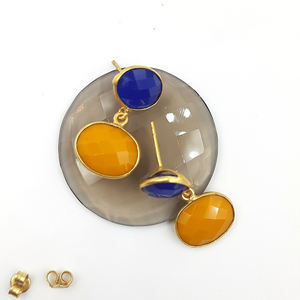 ผู้จัดจำหน่ายต่างหูห้อยประดับพลอยแคลเซโดนีสีเหลืองและสีน้ำเงินแบบขายส่ง ต่างหูแคลเซโดนีสีน้ำเงิน ต่างหูห้อยแบบขายส่ง - Product Image 3