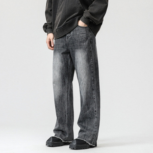 Jean en denim déchiré à taille haute et coupe large pour homme, coupe décontractée, 100 % coton, style décontracté automne - Product Image 2