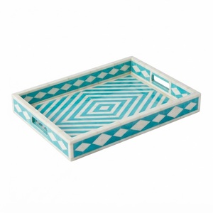 Plateau rectangulaire artisanal en os vert incrusté, motif floral, artisanat indien personnalisé, décoration de luxe pour la maison - Product Image 2