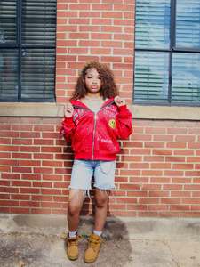 Wholesale <b>Women's</b> <b>Red</b> Rhinestone Studded Zip Up <b>Hoodie</b> Cropped Graphic Sweatshirt Oversized Streetwear Fashion Jacket for Brand - Product Image 2