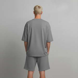 Conjunto de Dos Piezas Casual de Verano para Hombre 2026, Camiseta Gris de Algodón con Cuello Redondo y Pantalones Cortos, Logotipo con Letras Impresas, Tejido Transpirable - Product Image 2