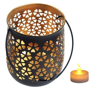<b>Brass</b> Cylinder Candle Holder With Floral Cutouts Home Decoration Durable Metal <b>Lantern</b> - Product Image 5