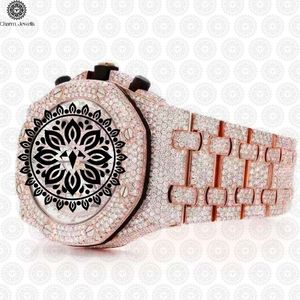 Charm Jewells Luxury Men's Watch 42mm Diamond Encrusted Sapphire Crystal Analog <b>Chronograph</b> Mechanical Folding Clasp - Product Image 1