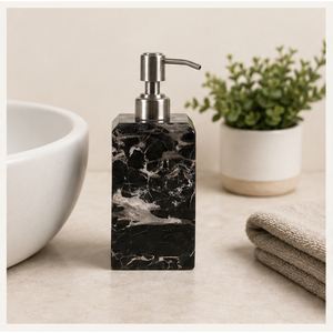 Distributeur de savon moderne en marbre noir écologique avec pompe en acier inoxydable, flacon de lavage des mains liquide naturel pour salle de bain d'hôtel 5 étoiles - Product Image 6