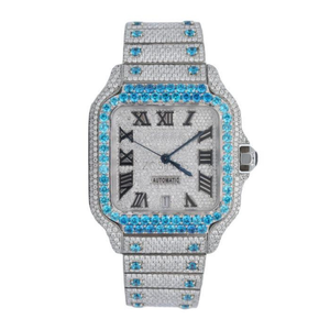 Reloj de Lujo para Hombre con Diamantes Cuadrados, Cuarzo, Correa de Acero Inoxidable con Moissanita, Cristal de Zafiro, Esfera de 41 mm, Movimiento Analógico-Digital ETA - Product Image 1