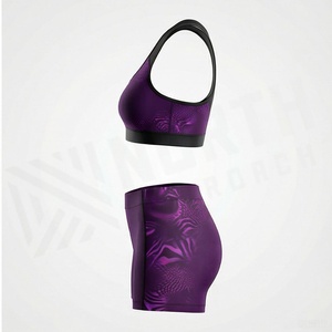 Women's Seamless <b>Purple</b> Yoga Set Racerback Sports Bra <b>Mesh</b> High Waist Shorts Gym Activewear 2 Piece - Product Image 3