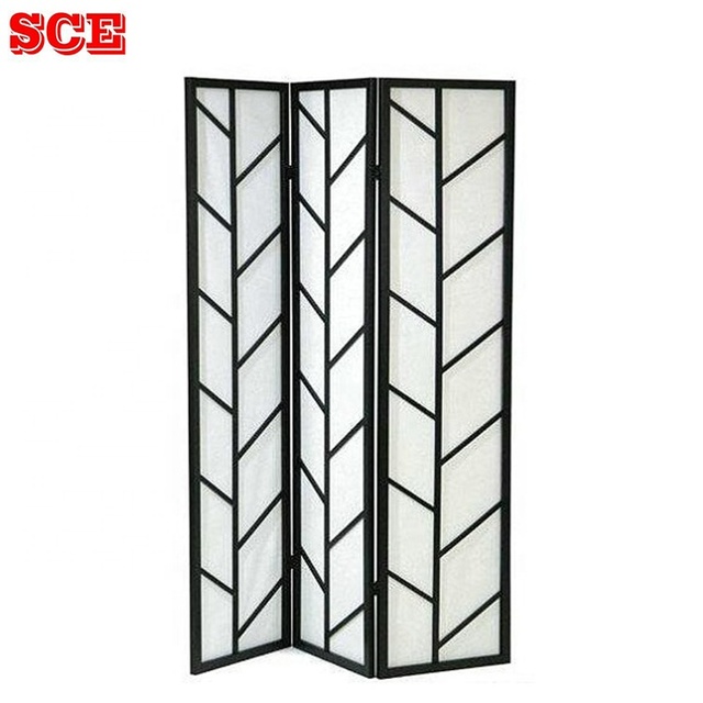 Modern Movable Wooden Fabric Panel Room Divider Folding Screen with 3 Panels and Frame Structure