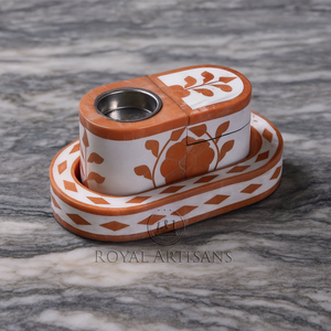 Boîte décorative en bois d'agar de luxe avec incrustation de résine blanche grise Organisateur de stockage géométrique fait à la main pour le bureau à domicile - Product Image 6