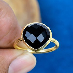 Handmade Natural Black Onyx Heart Shape Gemstone <b>Rings</b> 18k Gold Micron Over 925 Sterling <b>Silver</b> <b>Ring</b> - Product Image 2