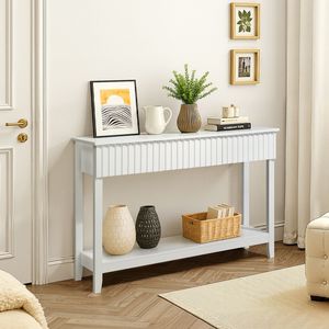 Consolle moderna in teak con 3 cassetti e ripiano aperto, tavolo stretto e lungo per ingresso, corridoio e foyer - Product Image 5