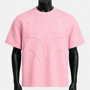 Custom Men 3D Embossed <b>Star</b> Graphic Tee <b>Shirt</b> Heavyweight Cotton Oversized Drop Shoulder Streetwear Short Sleeve Plain Blank Tee - Product Image 1