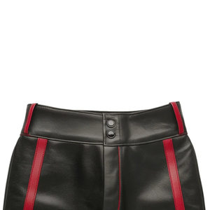 Men's Black PU Coated Bermuda Shorts With Red Side Stripe Sporty Style Elastic Waist Quick Dry Spandex Nylon Material - Product Image 6