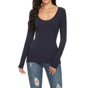 Camisetas de manga larga para mujer al por mayor, ajustadas, de cuello redondo, para primavera y otoño, camisetas básicas lisas - Product Image 4