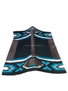 Tapis de selle Western Horse 100% Couverture en laine de Nouvelle-Zélande 34 "x 36" sous 18mm feutre synthétique gris clair cuir véritable huilé - Product Image 5