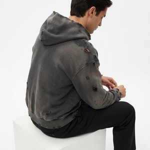Sudadera con capucha y cremallera para hombre, de invierno, con bordado y aberturas, transpirable, de poliéster/algodón, servicio OEM, personalizable - Product Image 5