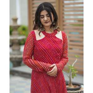 ชุดบาห์เจสำหรับผู้หญิงไซส์ XS สีแดง ระบายอากาศได้ดี ผลิตจากผ้าชีฟองทอแท้ - Product Image 2