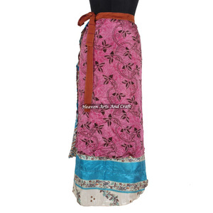 Falda Larga de Seda Mágica Reversible de 2 Capas para Mujer, Estilo Indio de Jaipur, Tipo Saris, Suministro al por Mayor - Product Image 1