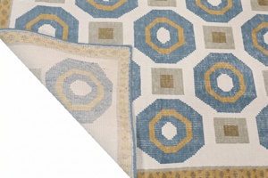 Alfombra Decorativa Personalizada DECORDEC, Ecológica, Antideslizante, de Lana de Pelo Largo, Color Azul Marfil y Mostaza, con Diseño Geométrico y Borde Octogonal para Hotel - Product Image 5