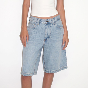 Women's <b>Jeans</b> Custom Factory Soft Comfortable <b>High</b> <b>Waist</b> Light Wash Frayed Wide Leg Denim <b>Shorts</b> - Product Image 1