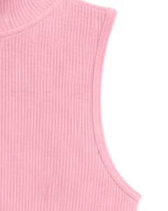 Top corto sin mangas de cuello alto acanalado rosa personalizado, ajustado, elástico, informal para mujer, chaleco básico de moda de verano - Product Image 5