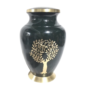 Urne funéraire pour adulte en métal antique de style européen, gravée en trois couleurs, motif Arbre de vie vert doré, 220 pouces cubes. - Product Image 3