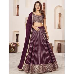 Fabulous Wine Sequins Georgette Recepción Wear Lehenga Choli - Product Image 2