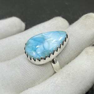 Anillo de Piedra Preciosa Larimar Raro, Corte Ovalado, Plata de Ley 925, Estilo Bohemio, Hecho a Mano, Certificado IGI, Todas las Tallas, Regalo para Ella - Product Image 4