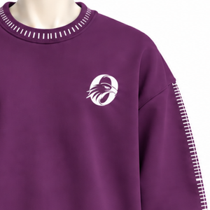 Sweat-shirt à col rond pour homme, coupe ample, manches longues, avec bordure cousue et effet vieilli, couleur prune, style streetwear décontracté et sportif - Product Image 6