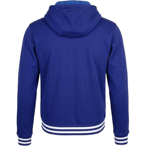 <b>Men's</b> Royal Blue Varsity <b>Jacket</b> Hooded Button Closure Solid Color Casual Style Autumn Wear Satin Lining Regular Fit - Product Image 3