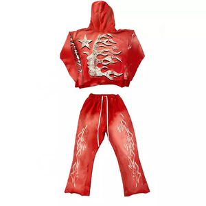 Pantalones deportivos de algodón de alta calidad con lavado ácido, de corte oversize y pierna ancha, estilo vintage con estampado en relieve, pantalones de chándal holgados con efecto ácido. - Product Image 6