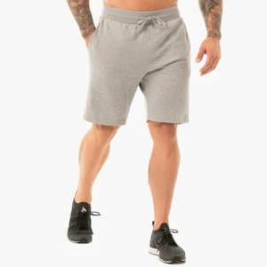 Shorts Bermuda en Coton Gris pour Homme avec Cordon de Serrage à la Taille, Poches, Couleur Unie, Taille Mi-Haute, Tissu Tricoté Respirant - Product Image 1