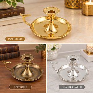 Porte-bougie décoratif en laiton avec plateau rond, fait main, support de bougie de table, décoration intérieure vintage indienne - Product Image 4