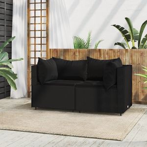 2pcs Black Poly Rattan Patio <b>Corner</b> Garden Sofas with <b>Cushions</b> - Product Image 1