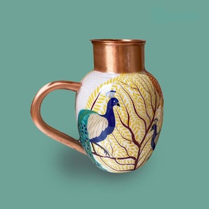 Pichet en cuivre et émail en gros, carafe à eau en métal pur, fabricant Inde - Product Image 5