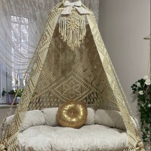 Balançoire de jardin double en macramé, Balançoire double dorée en macramé, Balançoire suspendue, Balançoire de patio, Fauteuil suspendu en macramé, Balançoire double suspendue - Product Image 1