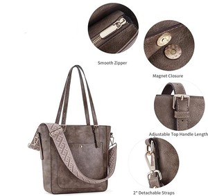 Sac à main élégant en cuir véritable pour femme, personnalisable avec logo, sac fourre-tout pour femme, bandoulière à trois sangles, doublure en toile pliable, OEM - Product Image 5