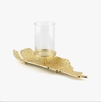 Ensemble de plateaux porte-bougies en métal doré texturé, faits à la main, écologiques, avec centre de table cylindrique en verre pour table à manger - Vente en gros