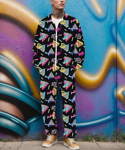 Men's Geometric Print Tracksuit Full <b>Zip</b> <b>Hooded</b> Jacket Pants Set Streetwear Casual Sportswear Polyester Breathable Regular Fit - Product Image 3