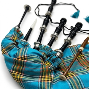 Gaita de celtas escocesa Anderson Ancient Tartan Great Highland, de tamaño completo, con monturas de plata y madera de palisandro turquesa, juego completo. - Product Image 2