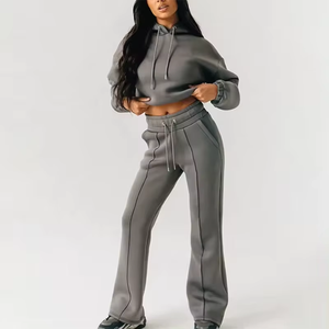 Conjunto Deportivo de 2 Piezas para Mujer, Sudadera con Capucha Gris Vintage, Pantalones Deportivos, Manga Larga, Corte Regular, Mezcla de Poliéster/Algodón, para Invierno - Product Image 5