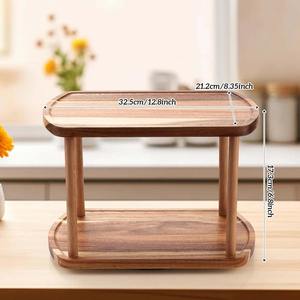 Plateau tournant Lazy Susan en bois à 2 niveaux, fait main, robuste, moderne, pour rangement de cuisine et décoration intérieure - Product Image 1